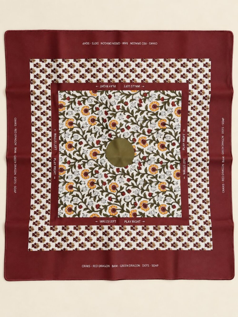 Designer Luxury Mahjong Mat, Non-Slip Rubber Back, 31.5" x 31.5", Floral Citrus